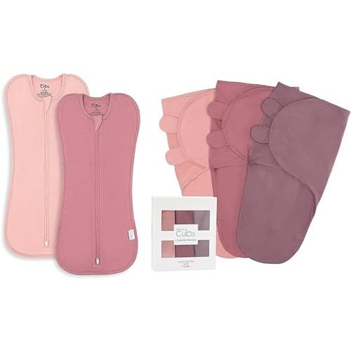 Comfy Cubs Swaddle Blanket Baby Girl Boy Easy Zipper Wrap 2 Pack and Swaddle Blanket Baby Girl Boy Easy Adjustable 3 Pack Bundled
