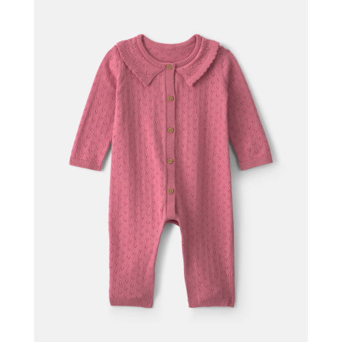 Baby Girl Pointelle Long-Sleeve Jumpsuit - Pink