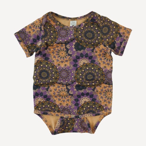 short sleeve lap neck bodysuit | purple mandala | bamboo
