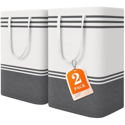 2 Pack Large Laundry Baskets, Laundry Hampers for Dorm, Bathroom, Room 75L | Freestanding, Waterproof, Collapsible Clothes Bags with Reinforced Handles - Foldable Dirty Clothes Baskets Laundry Bins