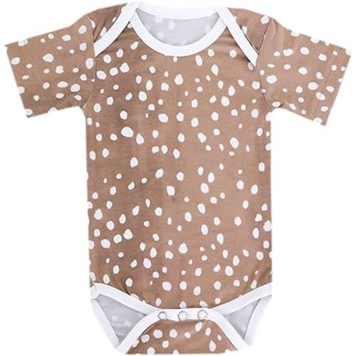 Copper Pearl Short Sleeve Bodysuit Baby: Ultra Soft Bodysuits for Newborns, Boys, Girls, and Infants - Stylish, Comfortable, Overlap Shoulders, Premium Knit Fabric - Fawn, 0-3 Months