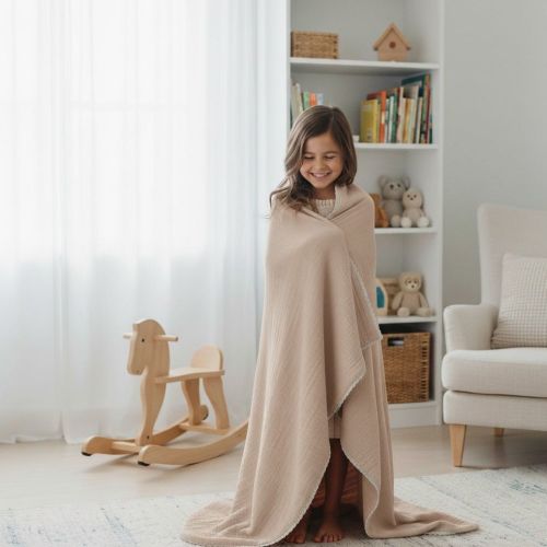 Organic Baby Blanket Muslin - Taupe + Natural Lace