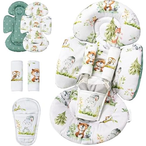 Generic Infant Car Seat Insert Compatible with Mamaroo Swing & Graco Swing and Infant Car Seat, Newborn Insert Baby Head Body Support, Reversible Design, Breathable Soft Fabric, 1Pcs - Green Woodland