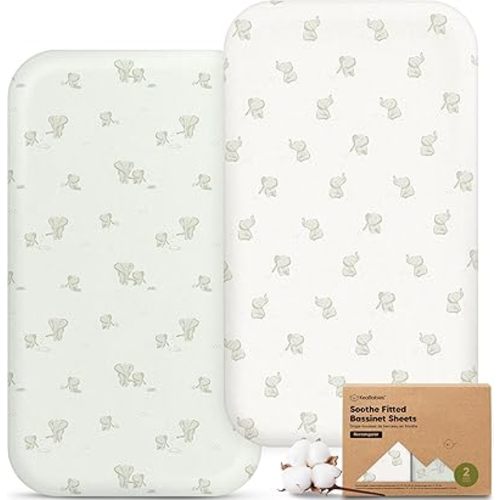 2-Pack Organic Bassinet Sheets for Boys, Girls - 100% Cotton Rectangle Baby Bassinet Mattress Sheets Compatible with Baby Delight Dreamer Bedside Sleeper 32"x21", Soft & Breathable (Elly)