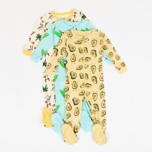 Leveret Boys Cotton Baby Footed Pajamas – 3 Pack – Tropical Fun Sleepers 0-3 Month