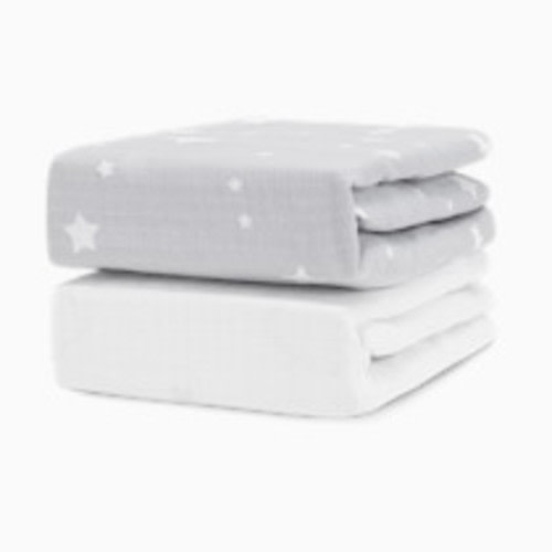 Newton Baby 2-Pack Organic Cotton Breathable Mini Crib Sheets - Stardust In Twilight Grey + Solid White