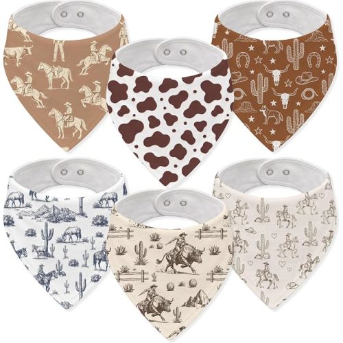 Muslin Baby Bibs Drool Burp Cloths Western Cowboy Cotton Teething Baby Bibs for Boys and Girls Soft Absorbent Baby Burp Cloths with Adjustable Snaps for Newborns Infants