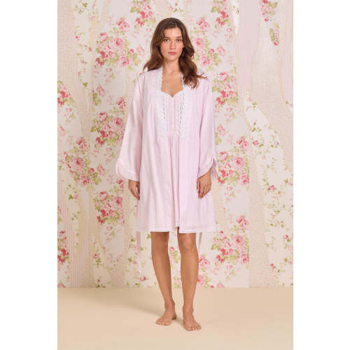 Pink Gingham Cotton Lawn Short Wrap Robe