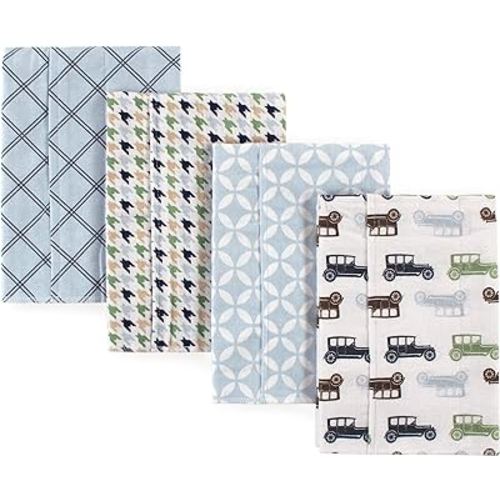 Hudson Baby Unisex Baby Cotton Flannel Burp Cloths, Blue Cars, One Size