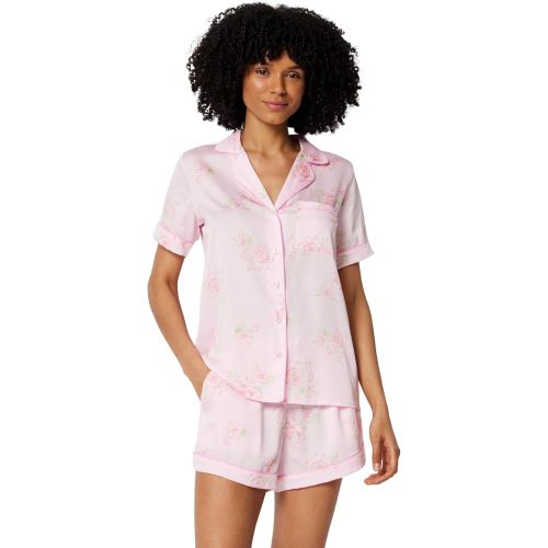 Amazon Essentials Women's Satin Short Sleeve Button-Down Top and Short Sleepwear Pajama Set