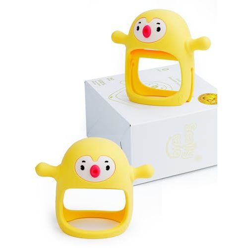 Smily Mia Smily Mia 2Packs Penguin Teethers, TeethingToys for Babies 0-6Months, Baby Teethers for 3-6Months, Teething Mittens for Infants, Pacifiers for Breastfed Babies, Light Yellow