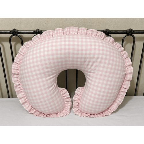 Pink Gingham Nursing Pillow Cover with Ruffle - Just Baby Designs