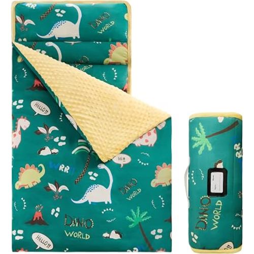 MORAIS Toddler Nap Mat with Pillow and Blanket, 52" x 20" Lightweight and Soft Nap Mat for Preschool, Daycare, Travel Sleeping Bags