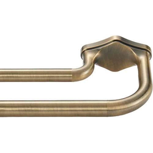 Anqiue Bronze Double Curtain Rods For Windows 28-48 Inch,Heavy Duty Double Curtain Rod with Aluminum Finial and Bracket,Adjustable Curved Double Window Rods For Blackout Or Room Darkening Panel