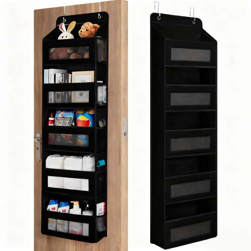 5-Tier Over-The-Door Organizer, Large Capacity Hanging Storage Pockets for Closet, Bedroom, Bathroom, Durable Non-Woven Fabric (Black)