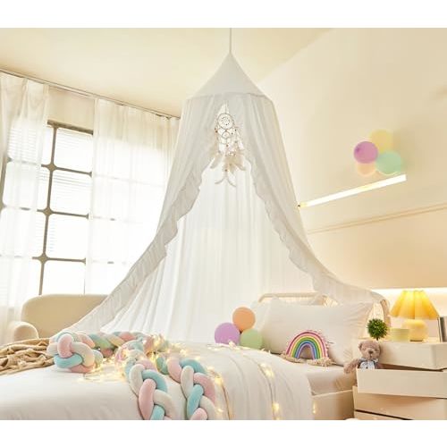 Mengersi Bed Canopy for Girls, White, Modern Style, 5"W x 5"L 94.5"H