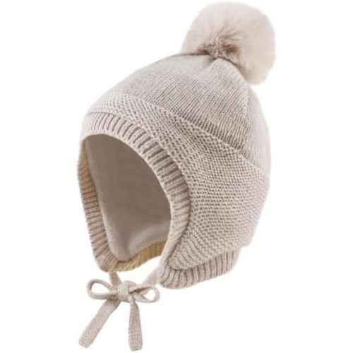 Basic Winter Baby Boy Beanie Pompom Knit Girl Hat Kid Earflap Cap