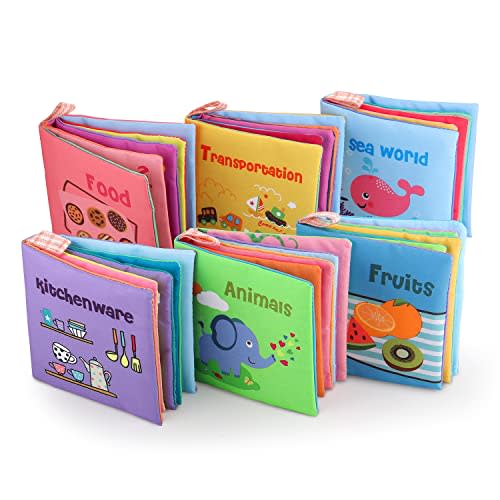 Sandrem Baby Soft Books Set of 6, Early Education Toys for 0-12 Months Babies, The Cloth Book is Bright and Colorfast, Contains Sound Paper Inside, Which Helps The Newborn's Visual and Auditory Growth