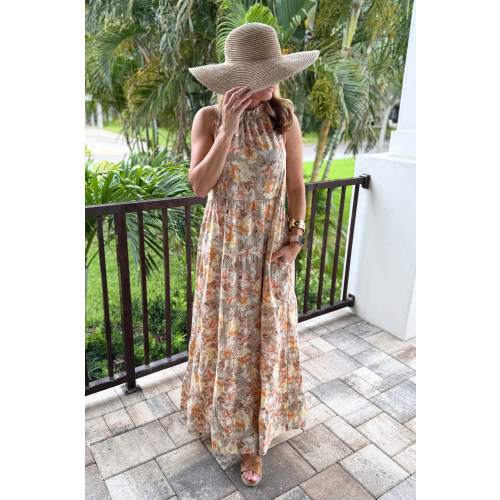 Tie Back Bow Nursing Dress - Floral Sunset