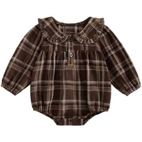 Newborn Baby Girl Fall Outfit Long Sleeve Plaid Romper Thanksgiving Clothes