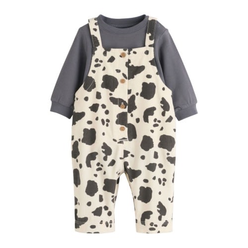Kids' Cow Print Corduroy Overalls & Long Sleeve Bodysuit Set, 0-3M