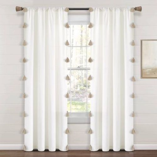 84"x52" Boho Faux Linen Texture Tassel Rod Pocket Window Curtain Panels - Lush Décor