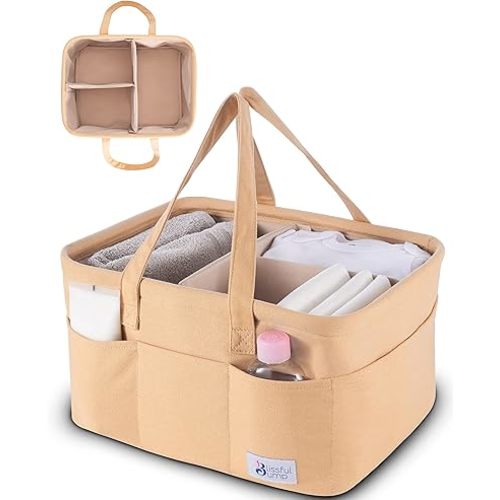 Baby Diaper caddy organizer, Baby Caddy for Newborn.-Extra large diaper caddy, Diaper bag storage caddy, Blissful Bump, Camel