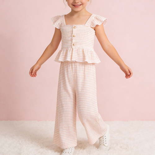 hengsof Girls 2 Piece Knit Outfit for 2-7 Years Old Striped Sleeveless Tank Top Long Pants Set Cute Toddler Girl Casual Play Clothes