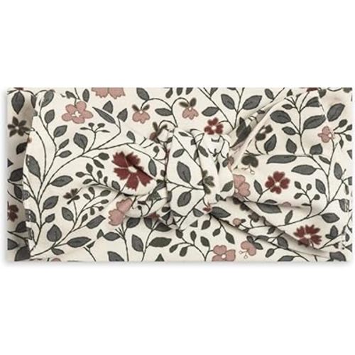 Colored Organics Baby Organic Cotton Hattie Bow Wrap Headband - Daphne Floral / Cranberry + Agave