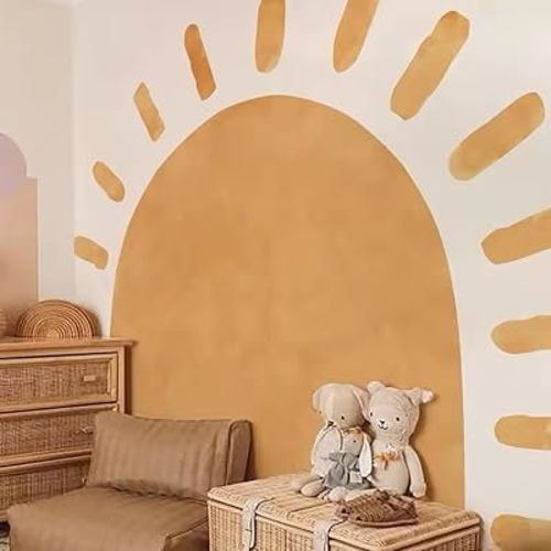 Boho Sun Fabric Wallpaper Kids Wall Stickers Nursery Self-Adhesive Arch Wall Decals Kindergarten Children Baby's Room Bedroom Home Decor 45.28" x 35.43"