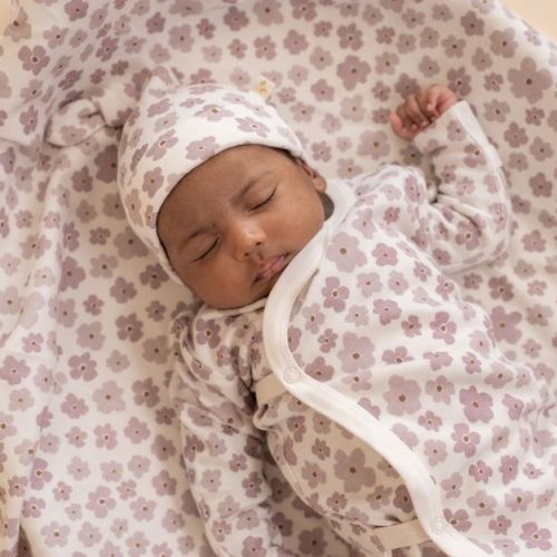 Makemake Organics GOTS Certified Organic Cotton Wrap-Front Knotted Gown for Babies - Poppy, 0-3 Months