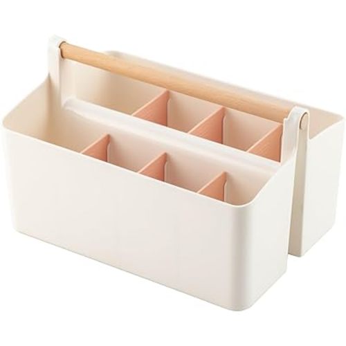 Vidifor Large Plastic Portable Caddy with Handle, Storage Organizer Bin with Adjustable Dividers for Art Supplies, Crafts, Colored Pencils, Makeup Desk