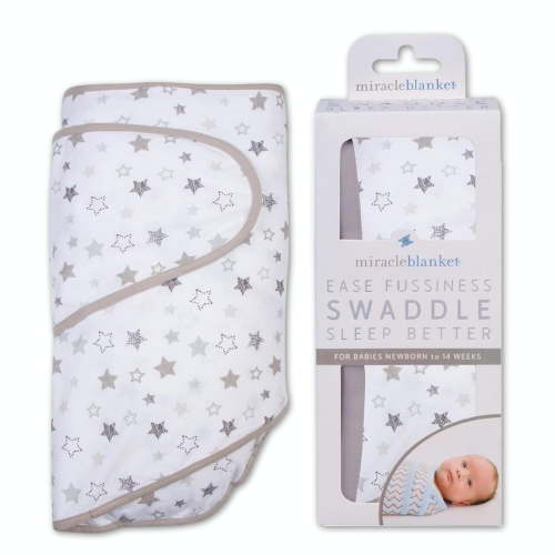 Miracle Blanket Swaddle Wrap - Boy, Girl, or Neutral Receiving Baby Blanket - Soft, Wearable Sleep Sack Essential for Newborns and Infants (Grey Stars)