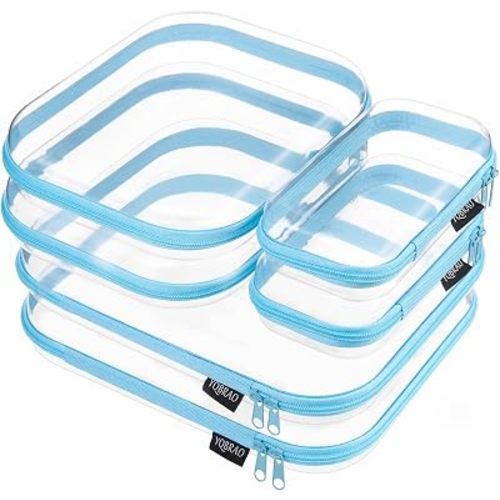 Clear Hard Shell Zipper Cases, 6 Multi-Size Organizers, Blue