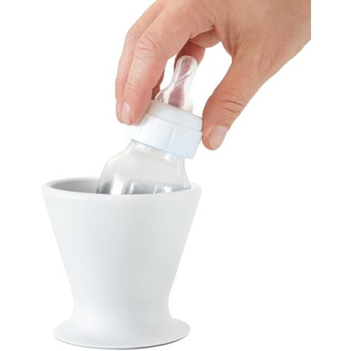 Bökee Baby Bottle Holder and Easy Hands Free Silicone Breast Pump Holder​ for One Handed Bottle Prep - White, 1-Pack
