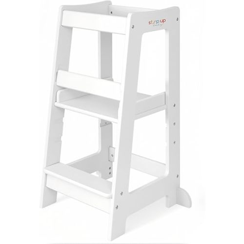 Stepup Baby Toddler Step Stool - Adjustable Height Kids Helper Step Stool, Durable, Non-Slip Platform for Bathroom Sink & Kitchen Counter, Toddler Tower for Exploration and Growth - White