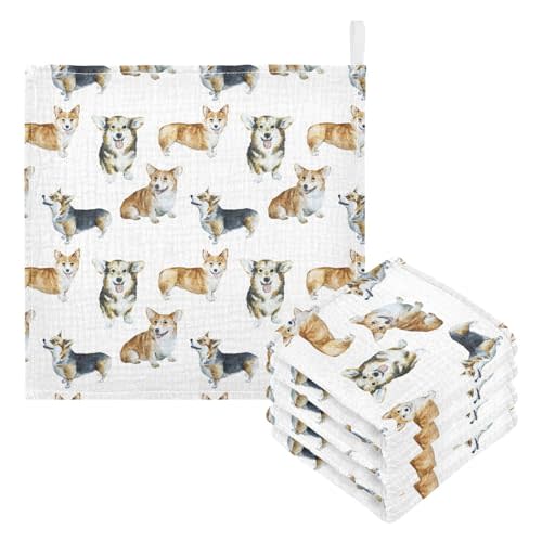 vvfelixl Baby Cotton Washcloths Realistic Corgi Infants Bath Towel for Unisex Face Towels for Newborn, Natural Baby Wipes Delicate Skin, 11.8 X 11.8 inch, one sizex3