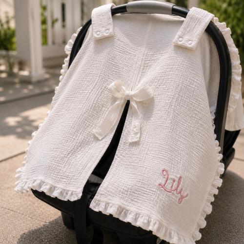 Personalized Cotton Muslin Car Seat Canopy Baby Stroller Cover Embroidered Name Newborn Gift