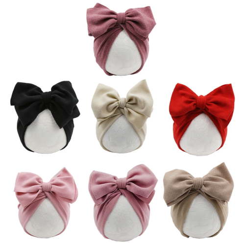 UNTERING Baby Hat Baby Turban Hat Bow Solid Color Cotton Newborn Infant Sweet Girls Toddler Elastic Caps Headwraps