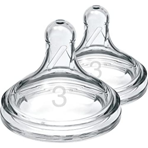 Dr. Brown's Natural Flow Level 3, Wide-Neck Baby Bottle Nipple, Medium-Fast Flow, 6m+. 100% Silicone, 2 Count (Pack of 1)