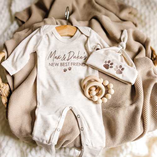 Personalized Dog Name Baby Romper: Embroidered Pet's New Best Friend Outfit