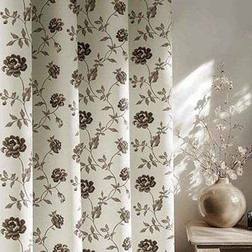 Beauoop Floral 100% Blackout Curtains for Bedroom Brown 52x72 2 Panels
