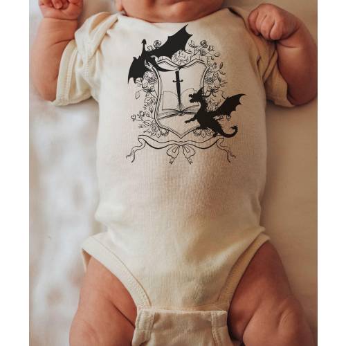 Fantasy Book Dragon Baby Bodysuit, Castlecore Medieval Bodysuit Romantasy Bookish Baby Shower Gift, Whimsigoth Gothic Baby Clothes