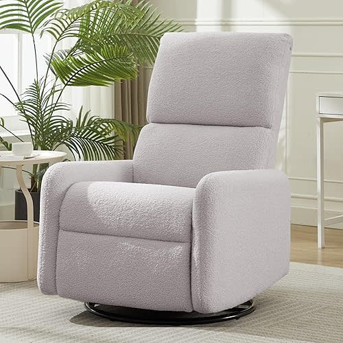 Korser 360° Rocking Chair, Nursery Rocker Chair with Side Pockets, Glider Nursing Chair with Steel Structure Base, Small Chair for Small Spaces, Sherpa Swivel Accent Chairs for Living Room, Nursing