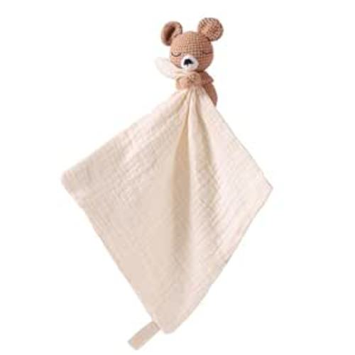 Baby Animal Plush Toy with Rattle, Baby Crochet Teddy Bear Security Blanket, Soothing Toy, Gift for Boys and Girls 12 in