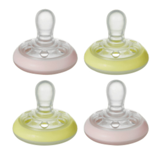 Closer to Nature Breast-like Night Time Pacifier (0-6 months), Pink & Yellow - 4 pack