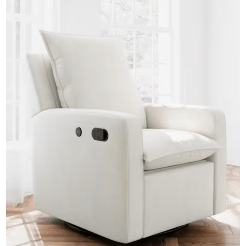 Storkcraft Ivory Boucle Polyester Upholstered Glider Recliner