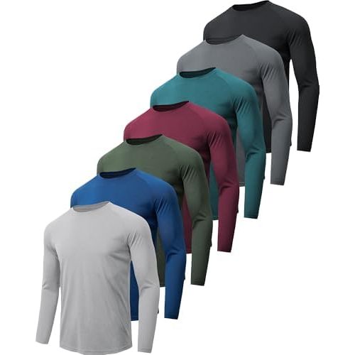 MLYENX 7 Pack Long Sleeve Shirts for Men UPF 50+ UV Sun Protection Quick Dry Moisture Wicking Workout Tee Shirts