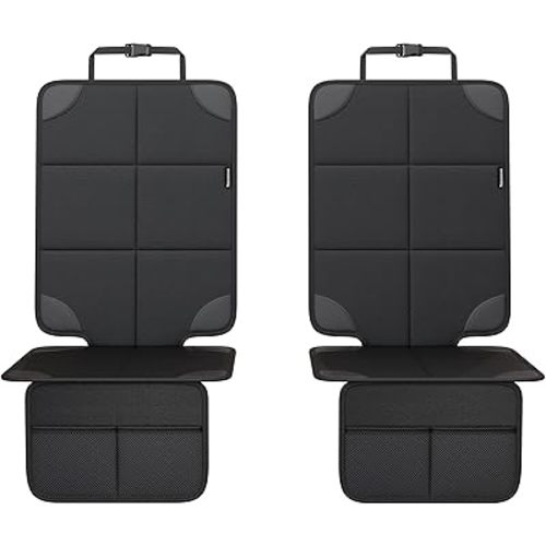 Car Seat Protector 2-Pack with Custom Zipper Storage Bag — Thickest Padding Seat Cushion Mat, 600D Oxford Waterproof Fabric, Non-Slip Backing, Mesh Pockets