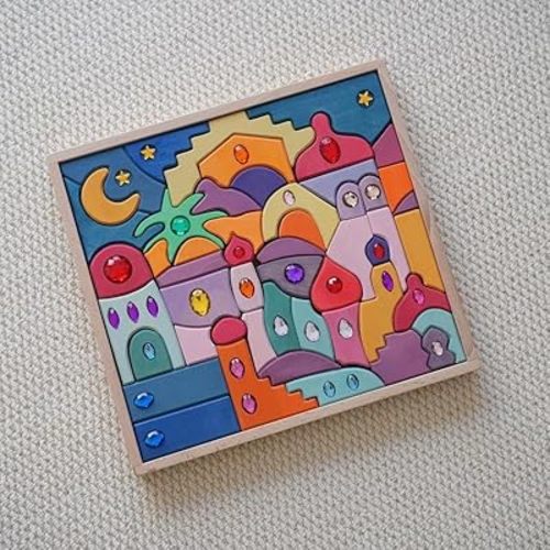 52PCS Wooden Acrylic Gem Blocks, Translucent Cubes Stacking Toys Natural Wood Creative Game Blocks Educational Toys for Children (Moon Beach Gemstone Blocks)